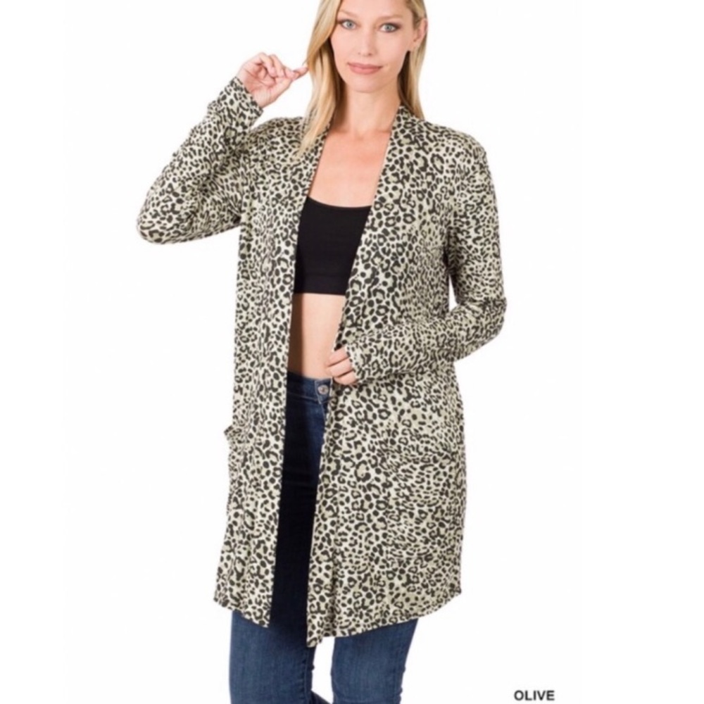Olive Leopard Print Cardigan - Picture 3 of 4